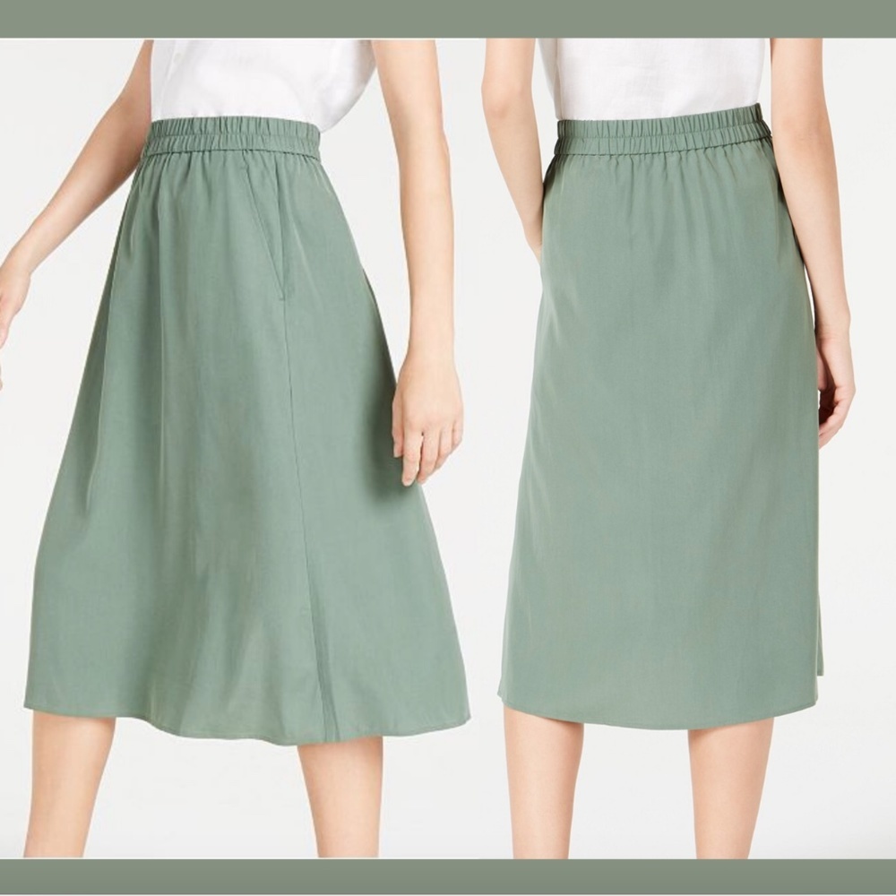 NEW $170 Eileen Fisher Tencel Nori Green Midi Skirt [ SZ‎ Medium ]